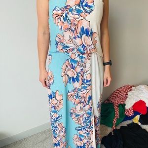 BCBG full-length gown, tropical print